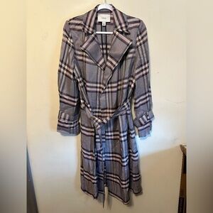 Lewit Bold Plaid Trench Coat Navy Night Harper Plaid Size Small Long Preppy